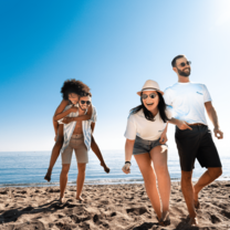 Friends laughing at the beach