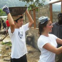 Volunteers building in Ghana