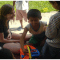 Volunteers with local children in Bolivia