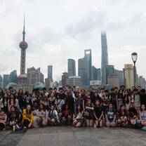 Gap students with Shanghai skyline behind them