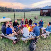 Students by campfire