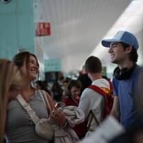 Students boarding a plane to travel to another European city during their study abroad adventure