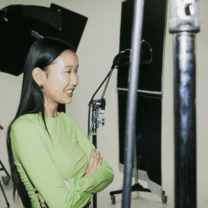 Student in studio working on a photo shoot