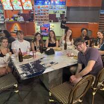 The gang enjoying dinner