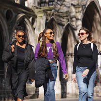 Students walking outside of NYU London's academic center. 