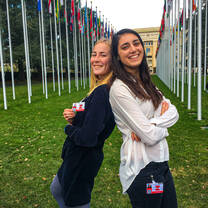 Students pose in front of the UN