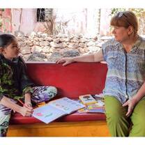 Volunteers with students in India
