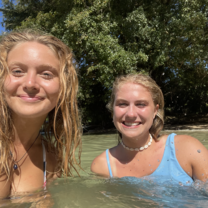 My friend and I swimming at a private cove which was a 10 minute boat ride away from our center