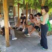 Talking with tourists from Taiwan in a hutong museum in Beijing