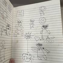 One of the pages from my journal! One of the kids from the school, Paul, wrote "We love you so much"