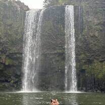 Swimming in a waterfall in New Zealand! 