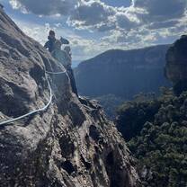 Traversing a steep mountain in Australia