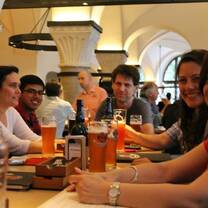 Students enjoying a beer after class
