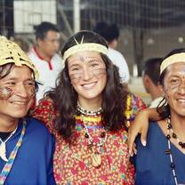 Woman wearing headband and ethnic clothing at Festival of Tena