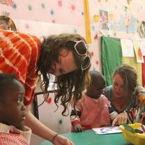volunteer with children in Senegal
