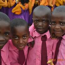 Volunteer with children in Cameroon